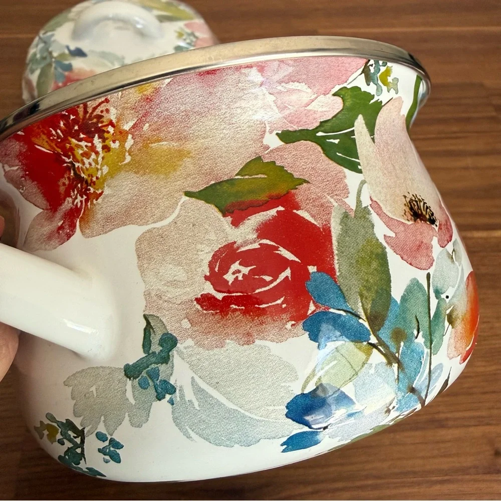 Brand New Crofton 1 Quart Mini Dutch Oven / Casserole Pot - Bright Floral Enamel